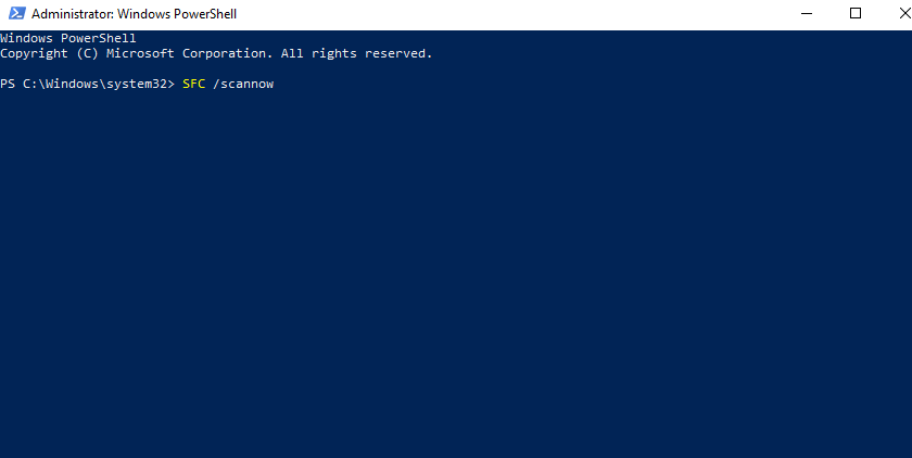 Administrator programu PowerShell z poleceniem sfc - Błąd 0xc190012e